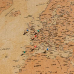 World Map Canvas (75 X 50 Cm) - Whisky -Chillout Butikk Miss Wood World Map Canvas 75x50 Whisky pins detalj